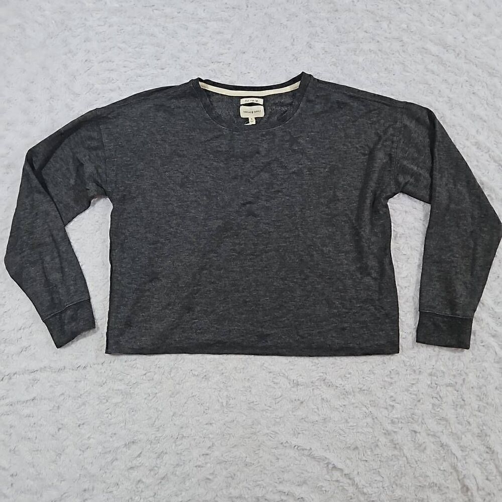 Thread and supply womens medium gray crop sweatshirt stars cozy soft lounge